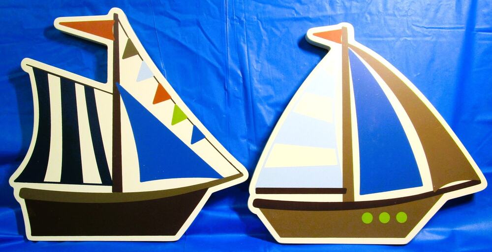 Nautical Sailboat Wall Art NoJo Ahoy Mate Wooden Nursery Plaques (2‑Piece Set)